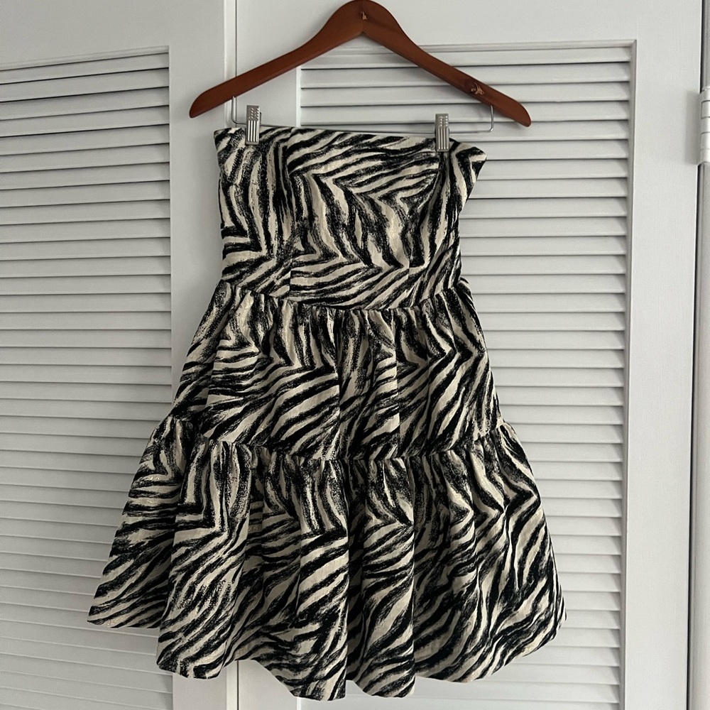 Lavender Brown Black Ivory and gold Zebra A-Line Strapless Dress